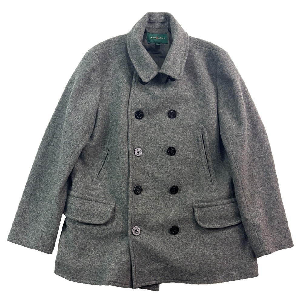 mens gray J Crew XL‎ Dock Peacoat Military Coat 3M Thinsulate Insulated Wool